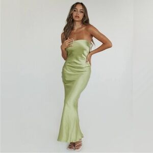 Elegant Strapless Haley Maxi Green Dress Princess Polly